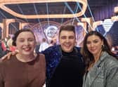 2FM presenter Carl Mullan and his sisters Therese and Emma on the set of the Dancing with the Stars.