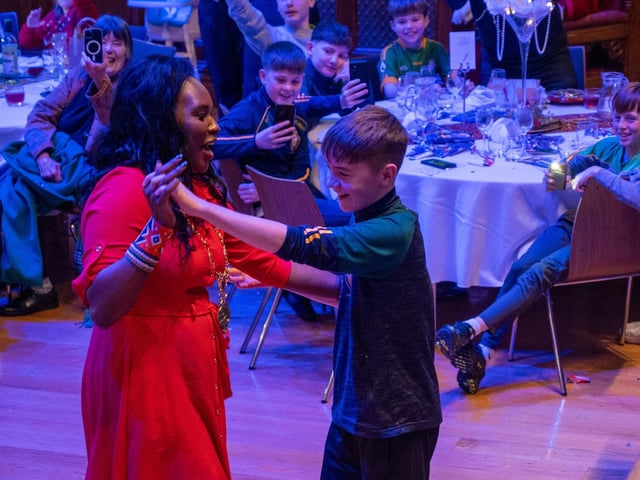 The Mayor Councillor Lilian Seenoi-Barr hosted a Christmas Community event at the Guildhall for people from across the Derry City and Strabane District Council area on Sunday. Picture Martin McKeown. 01.12.24 : Mayor's Community Christmas Party