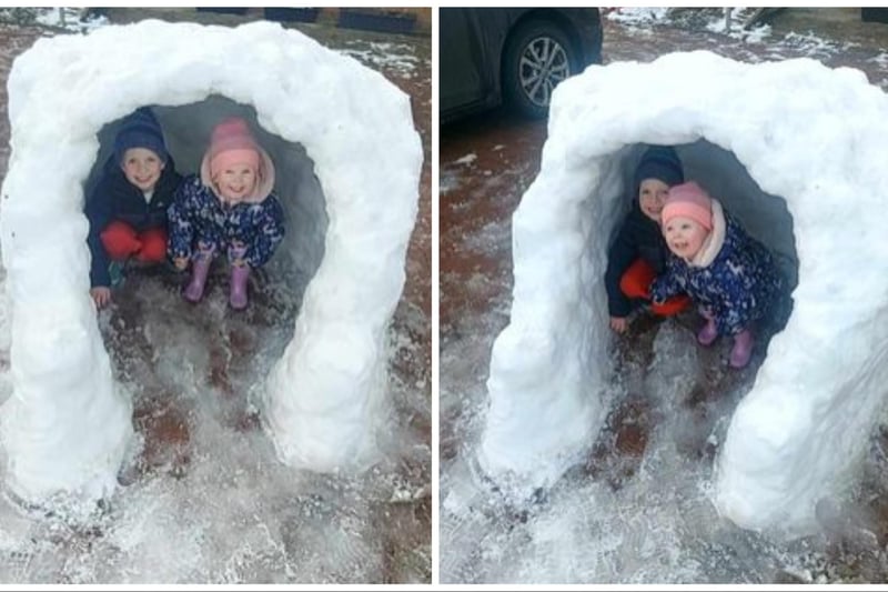 Very well done to young siblings Harry and Grace Lovell from the Waterside on constructing this great igloo. Photos: Susan Lovell