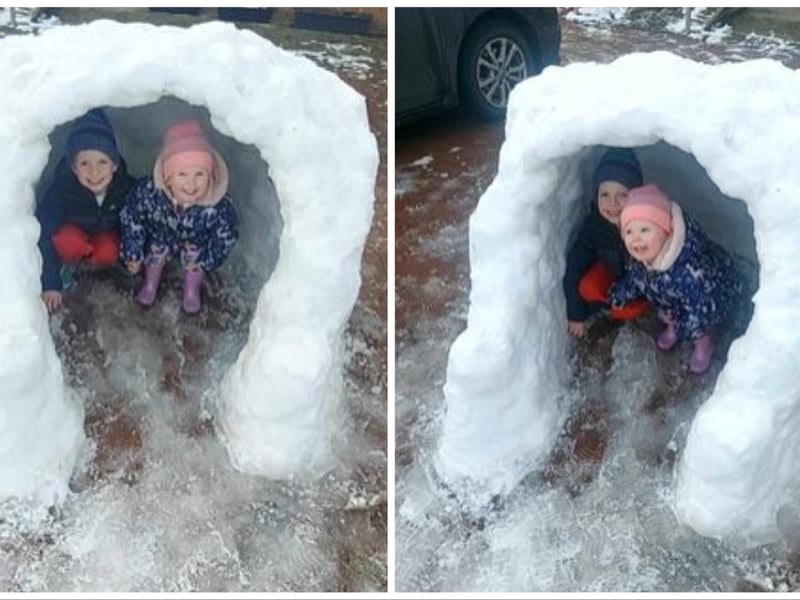 Very well done to young siblings Harry and Grace Lovell from the Waterside on constructing this great igloo. Photos: Susan Lovell