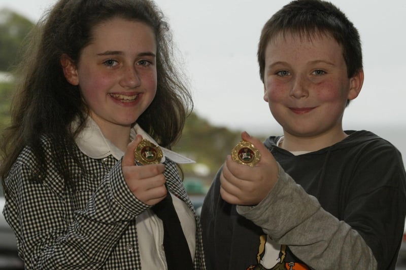 Rebecca O'Doherty and Aaron Deery who won the under 15 duet at the Moville Feis.  Rebecca and Aaron are students at the McGinley School of Music.  (1305JB04)