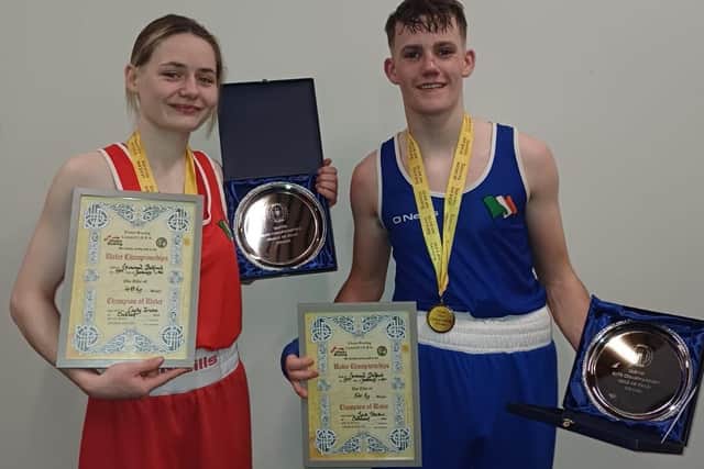 Carleigh Irving and Jack Harkin with their Ulster titles.