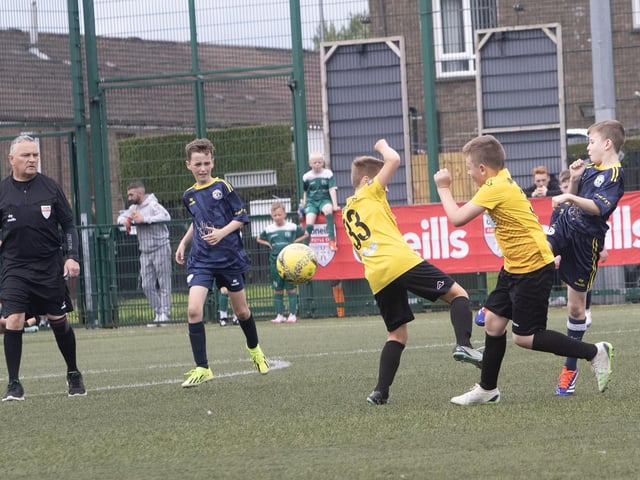 Action from Wednesday's u-10 Foyle Cup Mini Soccer game between Limavady Youth Colts and Sion Swifts in the O'Neills Foyle Cup at Leafair Park, Derry. (Photos: Jim McCafferty Photography)
