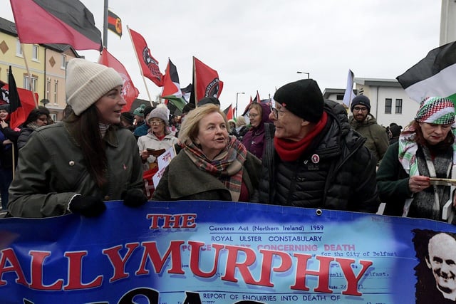 Bernadette McAliskey and Eamonn McCann at the Bloody Sunday 52nd commemoration march on Sunday afternoon. Photo: George Sweeney.