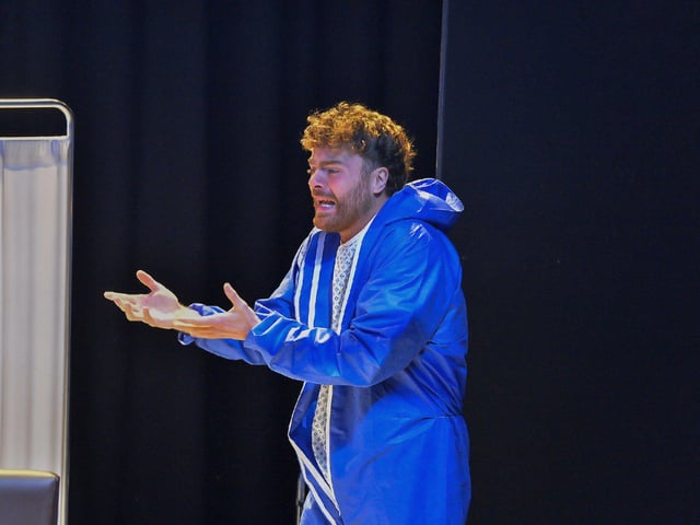 John, who has died by suicide, appears in the mortuary in a liminal space between life and death in Jonathan Burgess’s play Forever and Ever at New Gate Arts and Culture Centre. Photo: George Sweeney