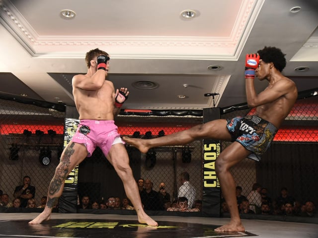 Action from Muaiyad Mohamed's headline bout against Derry man Blaine McGill