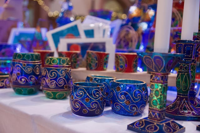 Ashling Ramsey's hand painted glass on display at the Guildhall Craft Fair.