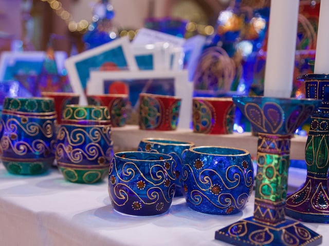 Ashling Ramsey's hand painted glass on display at the Guildhall Craft Fair.