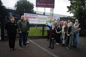 END-OF-SUMMER FESTIVAL LAUNCH. . . . .St. Brigid's College Year 9 student Harry Preston points to the place to be this Saturday, 14th September for the Greater Shantallow End-of-Summer Festival in the grounds of St. Brigid's College from 1.00pm – 4.00pm. Included are representatives from Greater Shantallow Area Partnership, Friends of St. Brigid’s, Housing Executive (funders), St. Brigid's College and local councillors. (Photo: JIm McCafferty Photography)