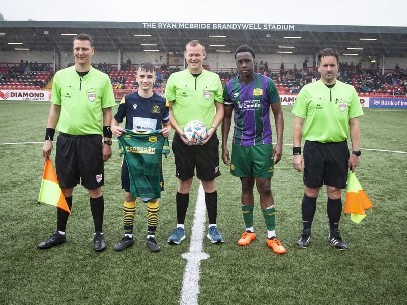 The captain of Don Bosco's and Lourdes Celtic before the start of the U16 Foyle Cup final.