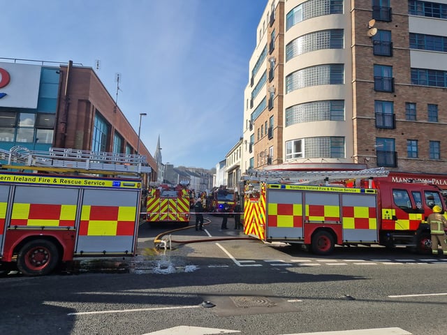 Appliances from Newtownstewart, Maghera, Magherafelt and Dungiven Fire Stations, along with a Command Support Unit from Strabane, joined crews from Northland Road and Crescent Link.