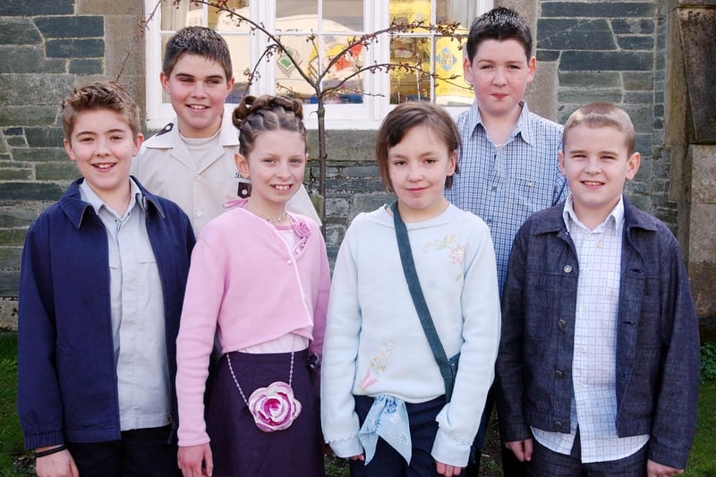 Pupils from Culmore Primary School who were confirmed by Most Rev. Dr. Francis Lagan, Auxiliary Bishop of Derry, in Thornhill Chapel. Front left are Naoise Smyth, Niamh Maguire, Jessica Perry and Nigel Monaghan. Back from left are James Nelis and Shane O'Hagan. Absent from photograph are Hollie Irvine and Gordon Gilmour.