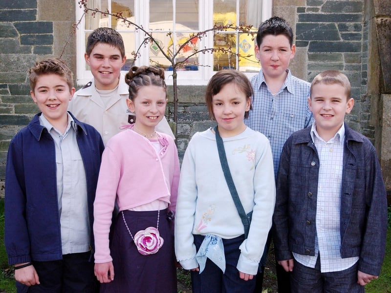 Pupils from Culmore Primary School who were confirmed by Most Rev. Dr. Francis Lagan, Auxiliary Bishop of Derry, in Thornhill Chapel. Front left are Naoise Smyth, Niamh Maguire, Jessica Perry and Nigel Monaghan. Back from left are James Nelis and Shane O'Hagan. Absent from photograph are Hollie Irvine and Gordon Gilmour.