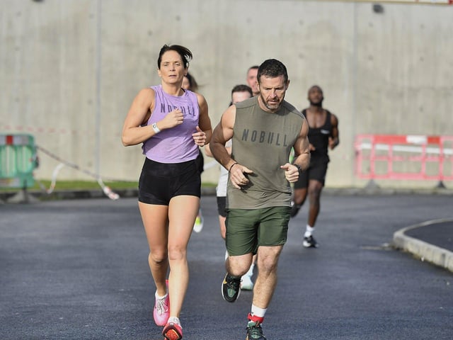 Competitors take part in the Maiden City Hyrox V Fitness Challenge held at Sean Dolans GAC on Saturday. Photograph: George Sweeney
