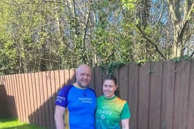 Teresa and Paddy Burns preparing for the Strabane Lifford Half Marathon.
