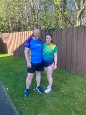 Teresa and Paddy Burns preparing for the Strabane Lifford Half Marathon.