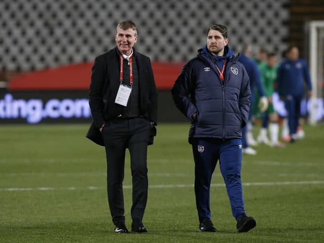 Republic of Ireland head coach Stephen Kenny (left) and his former opposition analyst Ruaidhri Higgins.