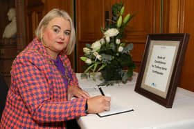 Mayor of Derry and Strabane, Sandra Duffy, opens a Book of Condolence for the victims of the Turkey-Syria earthquake.