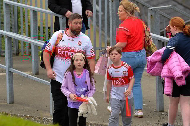 Derry fans arrive at Celtic Park. Photo: George Sweeney