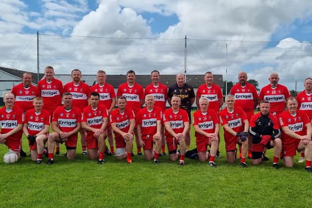 The Derry Masters panel before their league game against Tyrone in O'Cahan Park, Dungiven.
