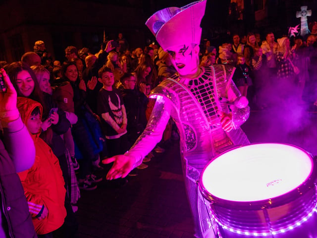 Spark! make a welcome return to Derry.
The annual Awakening of The Walls takes place over the next few nights in Derry as once again the city’s famed Halloween Festival begins in the ancient Walled City with themed live performances and live projections across the City. The event which draws hundreds of thousands of visitors to the North West culminates on Halloween Night as the City of Bones hosts a carnival parade and fireworks display over the River Foyle. Picture Martin McKeown. 28.10.24
