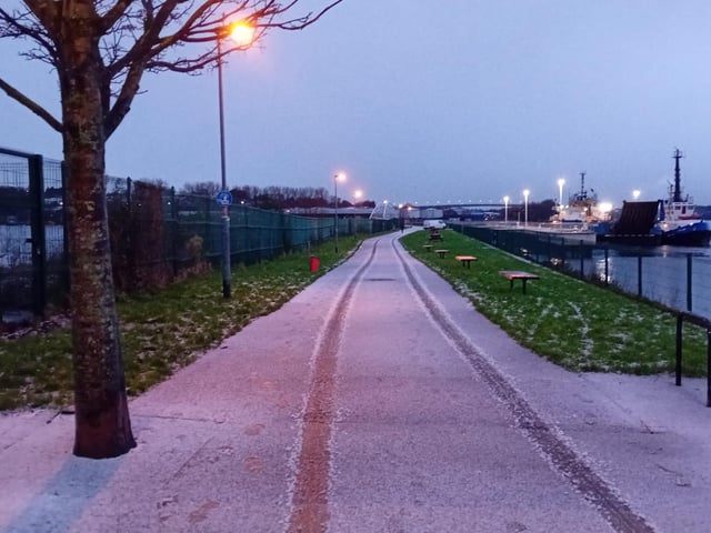 A snowy quay trail on Tuesday.