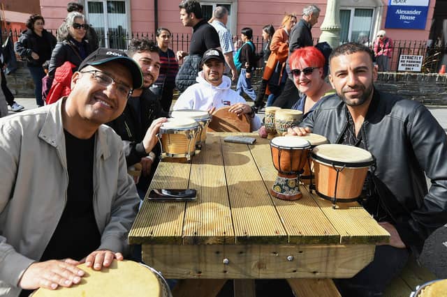 Getting some drumming practice at One Word Festival held in in Bishop Street outer on Sunday afternoon. Photo: George Sweeney