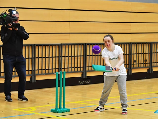 Action from the Cricket Blitz, organised by the North West Cricket Union, held in the Foyle arena on Monday afternoon. Photograph: George Sweeney