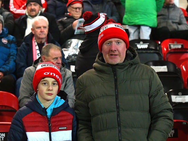 Derry City fans at the Brandywell on Friday evening. Photo: George Sweeney