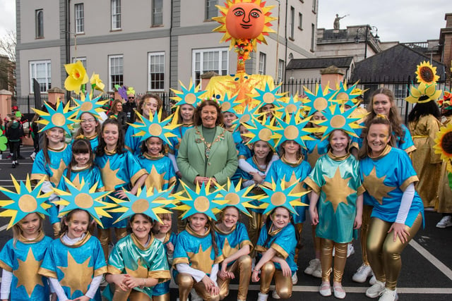 Smiling faces with Mayor Patricia Logue on St. Patrick's Day in Derry