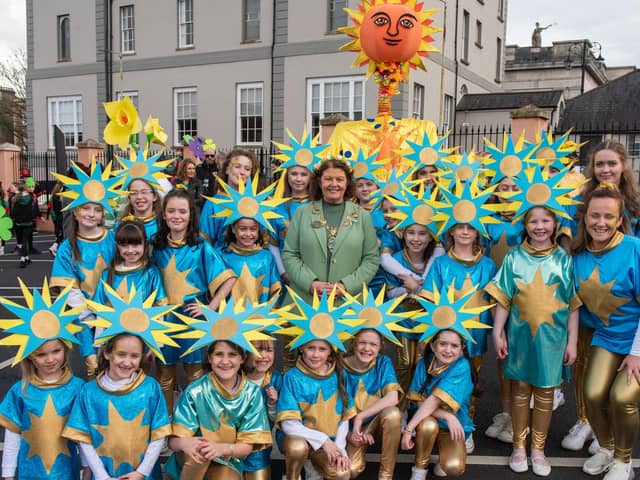 Smiling faces with Mayor Patricia Logue on St. Patrick's Day in Derry