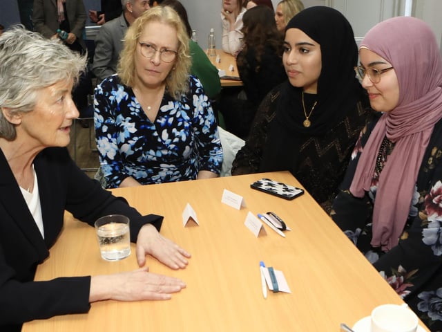 Irish President Catherine Connolly chatting with members of the North-West Islamic Association during her visit to St. Columb’s Park House to meet with YouthAction NI, on Friday. (Photo - Tom Heaney, nwpresspics)