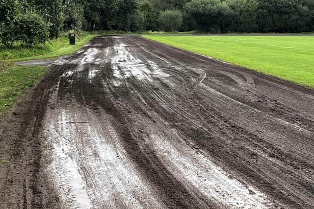 Heavy rainfall and increased footfall has damaged the surface of the running track at St. Columb's Park.