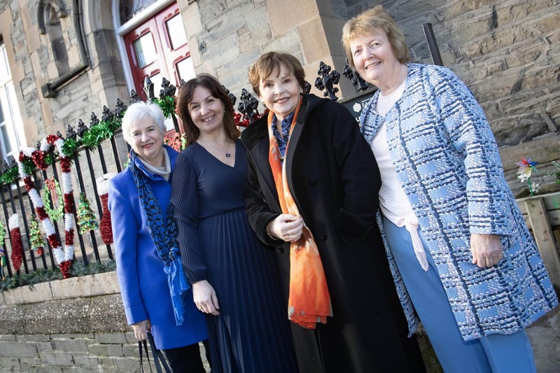 Pictured at Monday's event in St. Eugene's Primary School are from left, Mary Cassidy, former Principal, Carol Duffy, Principal, Dana and Moira Carlin, former Secretary.