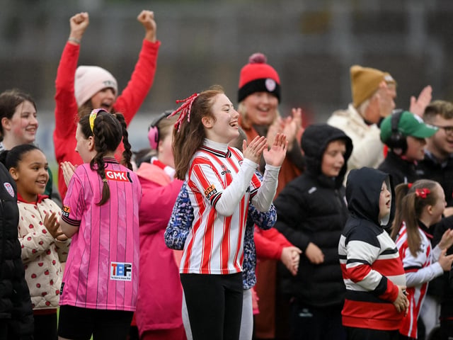 Ardnashee School and College students perform on the pitch before the match. Photo by Stephen McCarthy/Sportsfile