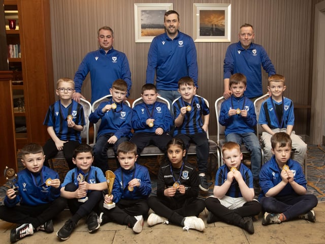 The 2017 squad pictured at the Oxford United Awards night. At back are coaches Gary Barr, Trevor Kelly and Niall Duffy.