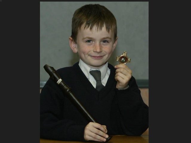 Eamonn Hegarty of Malin head, winner of the under 8 Descant recorder at the Moville Feis.  Eamonn is a student of St. Mary's NS, Malin Head.  (0705JB41)