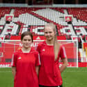 Courtney and Ava on the hallowed Old Trafford turf.