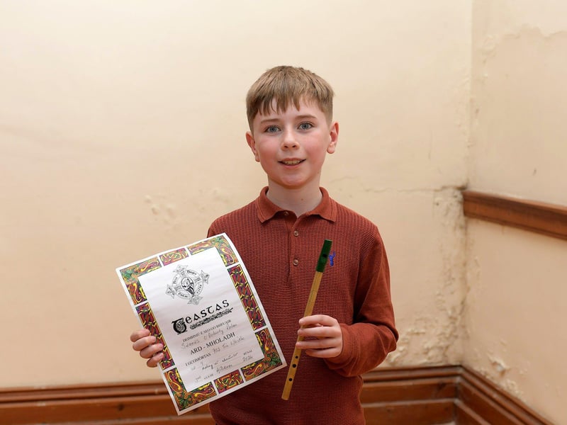 Seamus O’Doherty was highly commended for U9 Tin Whistle at the Feis Dhoire Cholmcille on Wednesday at St Columb’s Hall. Photo: George Sweeney.