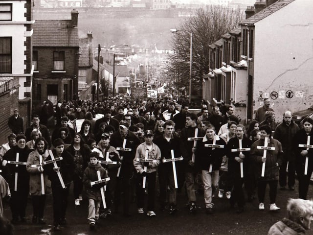 Scenes from the Bloody Sunday commemorative events in Derry in January 1996.