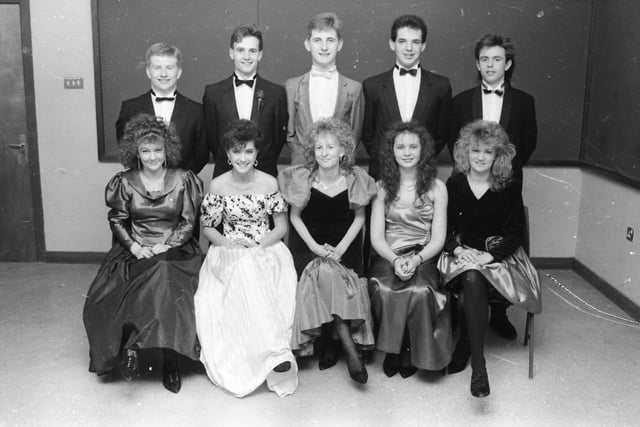 At the St. Columb's College formal, seated, from left, Siobhan McCallion, Sinead Allen, Fiona Doherty, Colette Gallagher and Carole McKeever. Standing, from left, Sean McGeehan, Darren McCay, John McBride, Paul Andrews and Patrick McLaughlin.