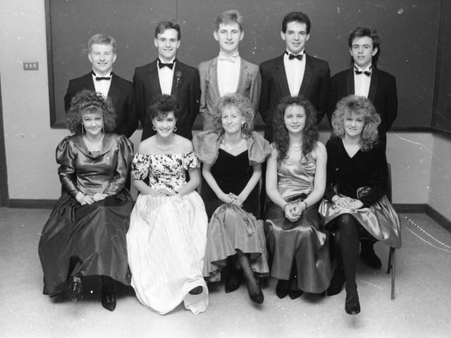 At the St. Columb's College formal, seated, from left, Siobhan McCallion, Sinead Allen, Fiona Doherty, Colette Gallagher and Carole McKeever. Standing, from left, Sean McGeehan, Darren McCay, John McBride, Paul Andrews and Patrick McLaughlin.