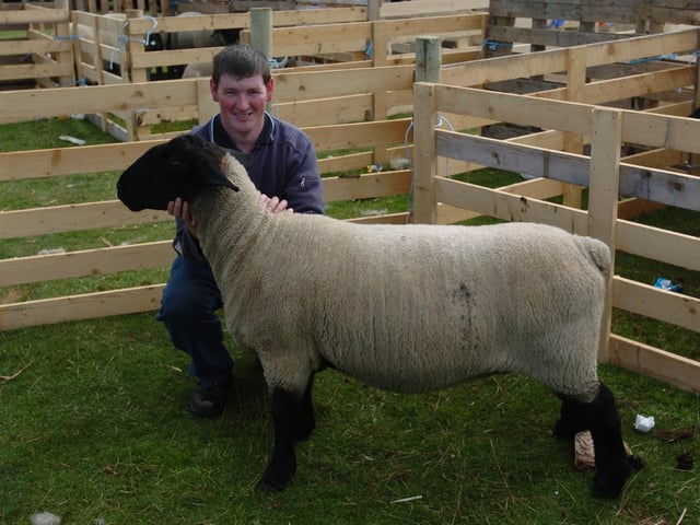 James McGonigle, Knockameaney, pictured with his Suffol Ewe who was named Reserve Champion at Clonmany Show. (0508A41) : Clonmany Festival, Vintage Show, Agricultural Show and Raft Race in August 2005.
