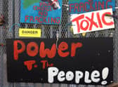 Anti-fracking posters.