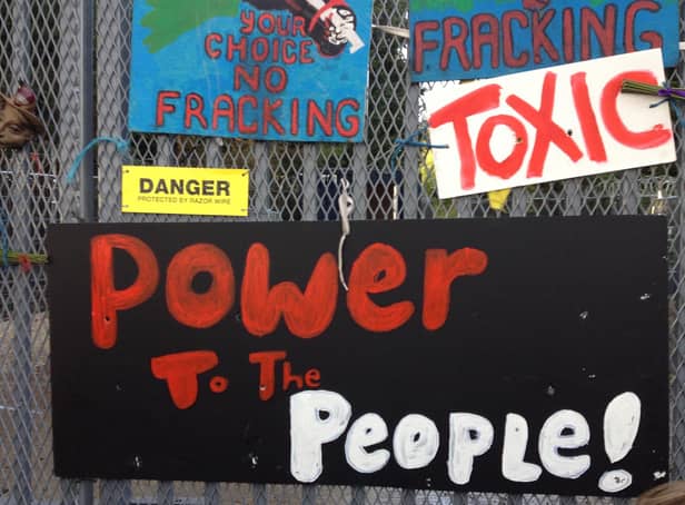 Anti-fracking posters.