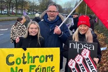 Staff in Gaelscoil na Daróige who were on strike on Thursday