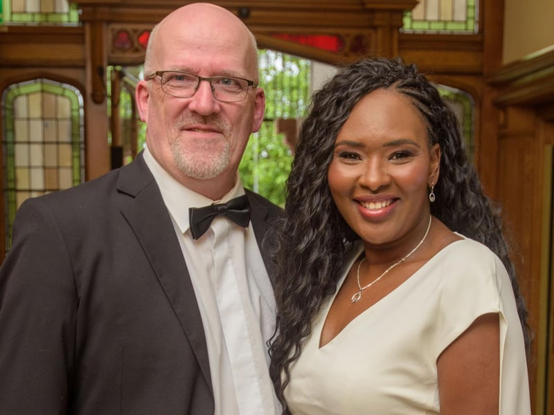 The Mayor Councillor Patricia Logue hosted the annual Mayor’s Ball in the Guildhall in aid of her crossed Charities the Foyle Hospice and Ryan McBride Foundation. Pictured at the event are guests, Councillor Lilian Seenoi-Barr with her husband, Patrick. Picture Martin McKeown. 24.05.24