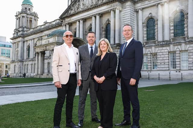 Colin Neill (Hospitality Ulster), Glyn Roberts (Retail NI), Julie Galbraith, Managing Partner, DWF in Northern Ireland, and Stephen Kelly (Manufacturing NI)
