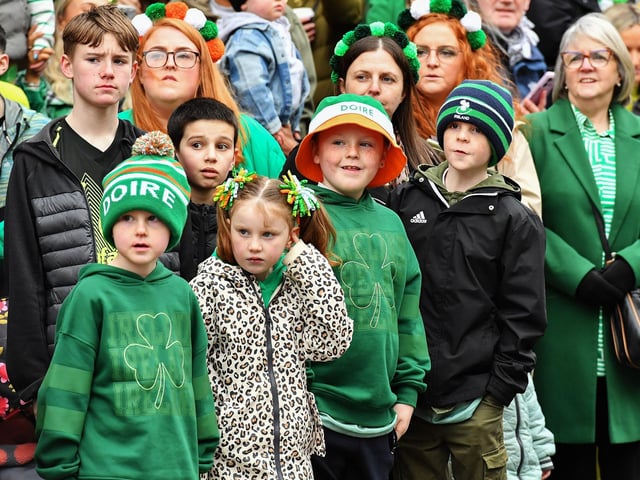 Revellers at the St Patrick’s Day parade, in Derry, on Monday afternoon. Photo: George Sweeney