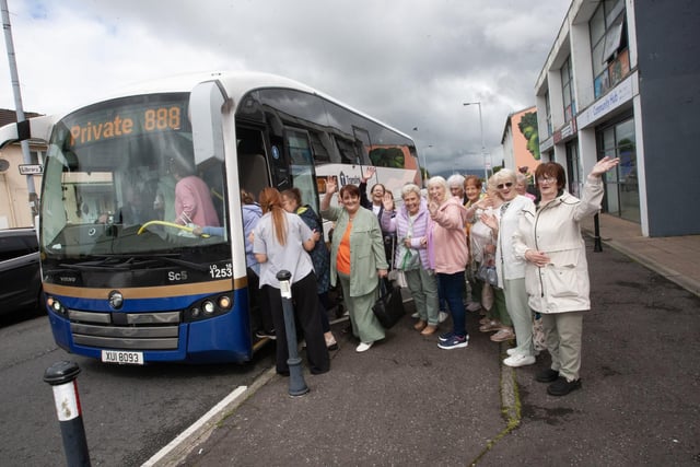 Ladies from the Creggan pictured outside the Old Library Trust on Monday morning before boarding the coach to take them on the Annual Older People's Bus Run, as part of the Féile 23. The trip included a visit to Ards Monastery, a tour of the hills of Donegal before relaxing at the Silver Tassie Hotel, Letterkenny for dinner and music. (Photos: Jim McCafferty Photography)